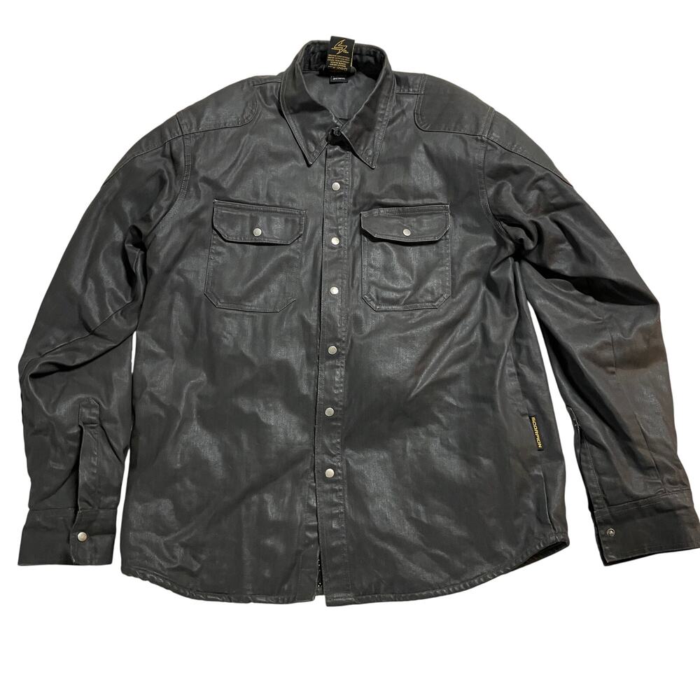 Scorpion Covert Wax Riding Shirt Mens XL Black Premium Coated Denim Snap Button